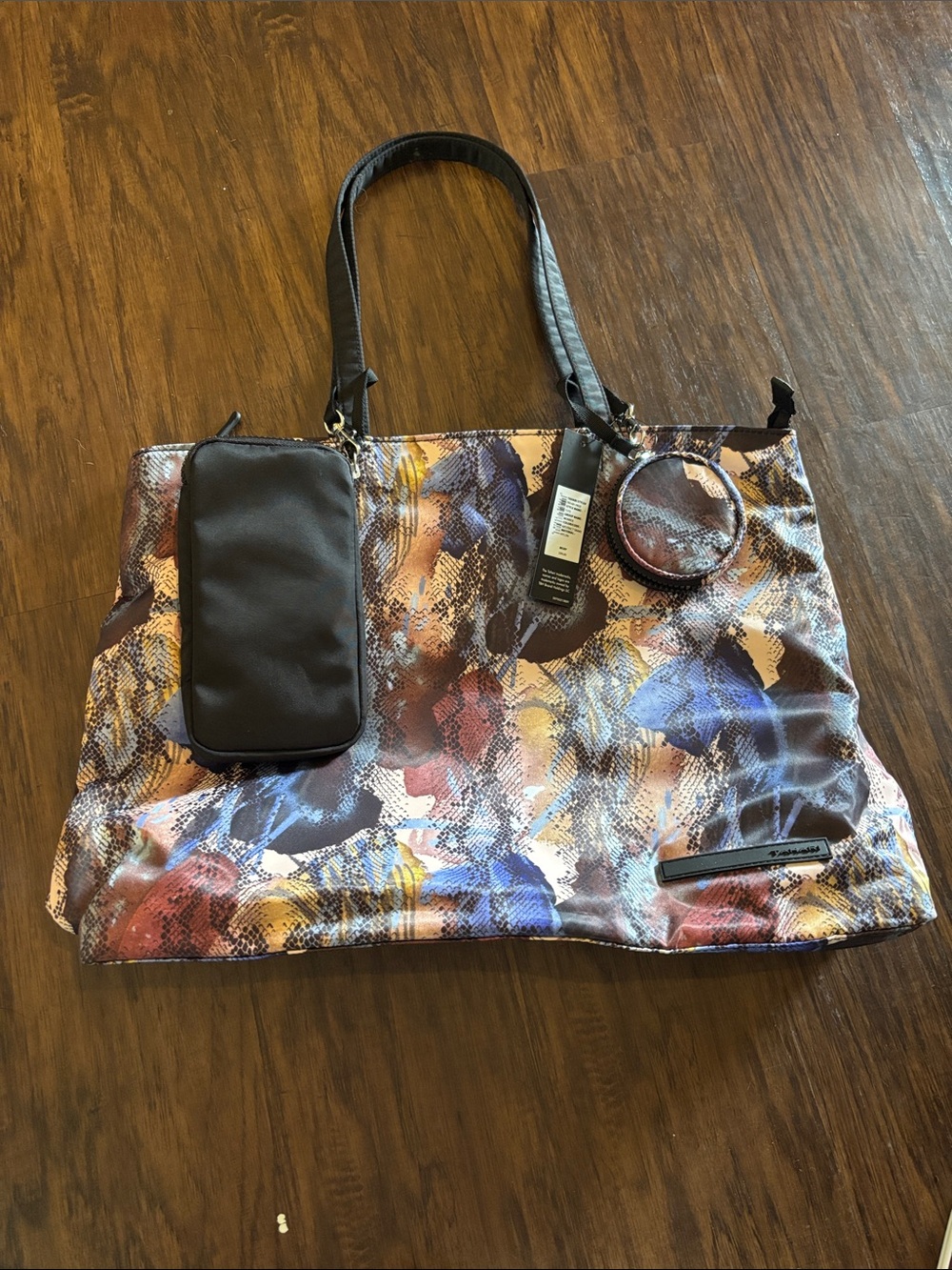 Tahari Multicolor Abstract Print Tote with Black Accents